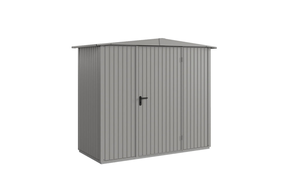 Hörmann Gerätehaus Modell Berry Classic Typ1 Satteldach graualuminium Einzeltür freigestellt
