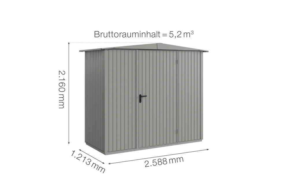 Hörmann Gerätehaus Modell Berry Classic Typ1 Satteldach graualuminium Einzeltür Maße