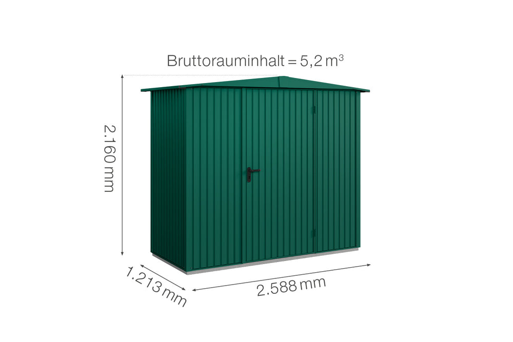 Hörmann Gerätehaus Modell Berry Classic Typ1 Satteldach moosgrün Einzeltür Maße