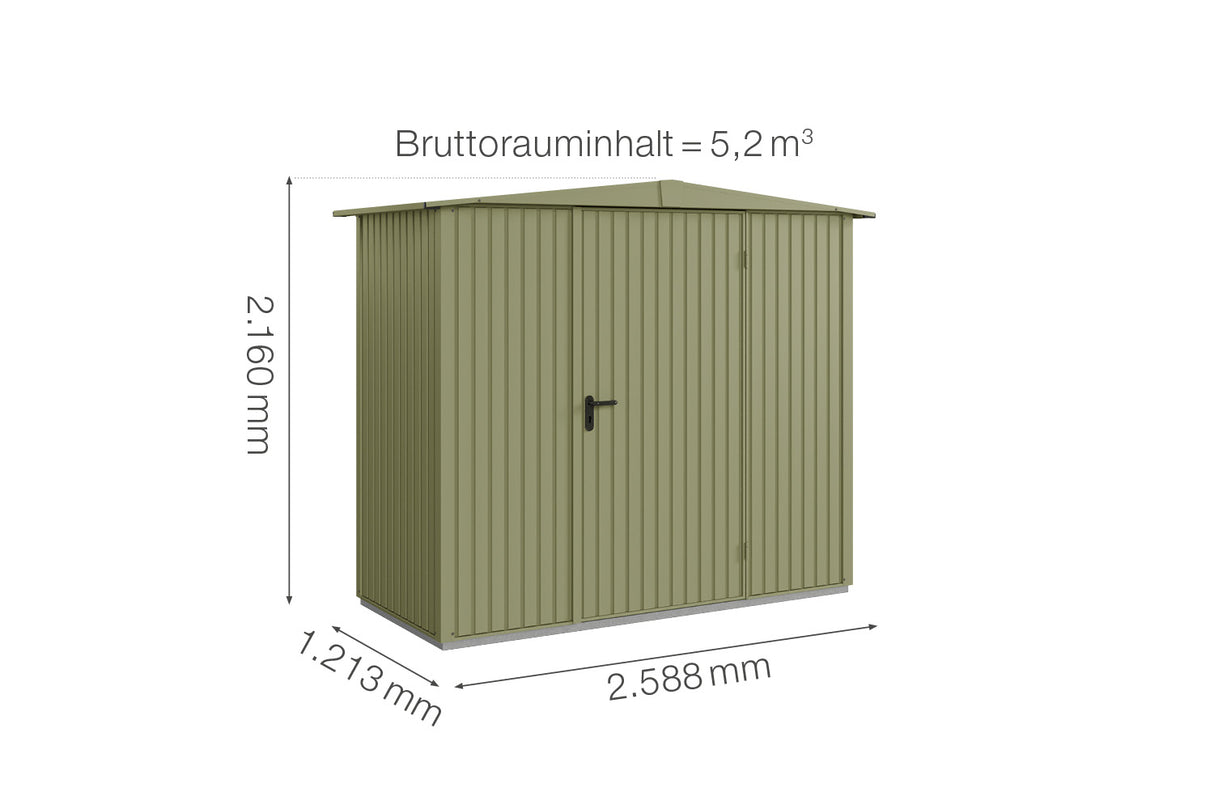 Hörmann Gerätehaus Modell Berry Classic Typ1 Satteldach schilfgrün Einzeltür Maße