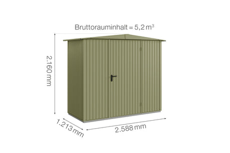 Hörmann Gerätehaus Modell Berry Classic Typ1 Satteldach schilfgrün Einzeltür Maße