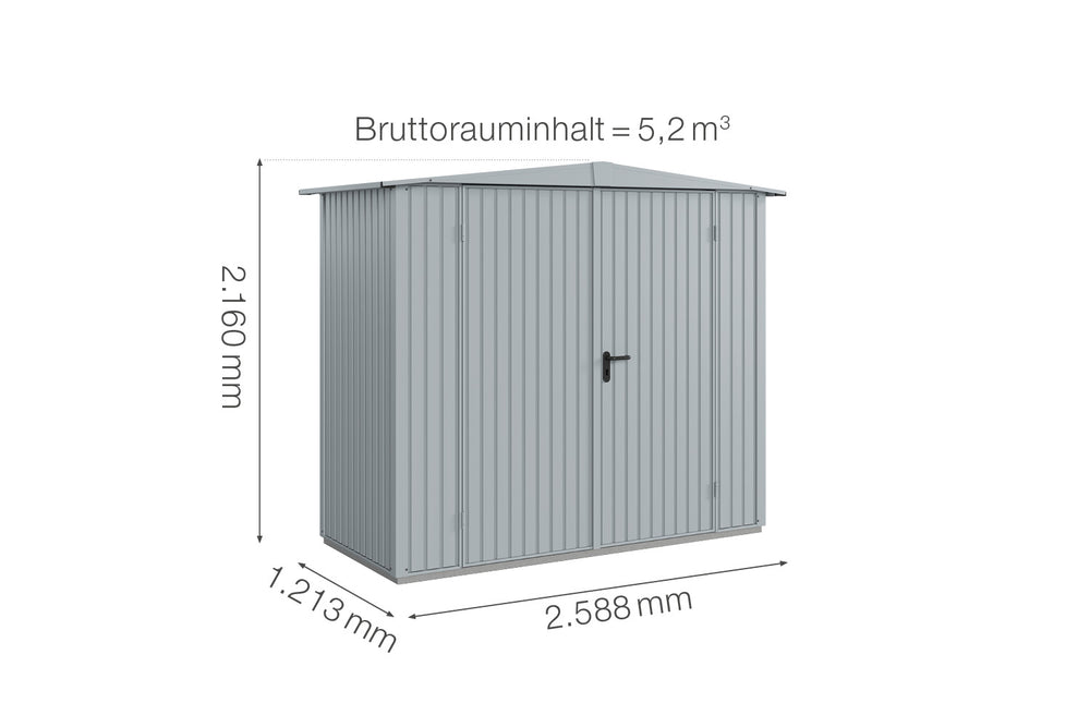 Hörmann Gerätehaus Modell Berry Classic Typ1 Satteldach fenstergrau Doppeltür Maße