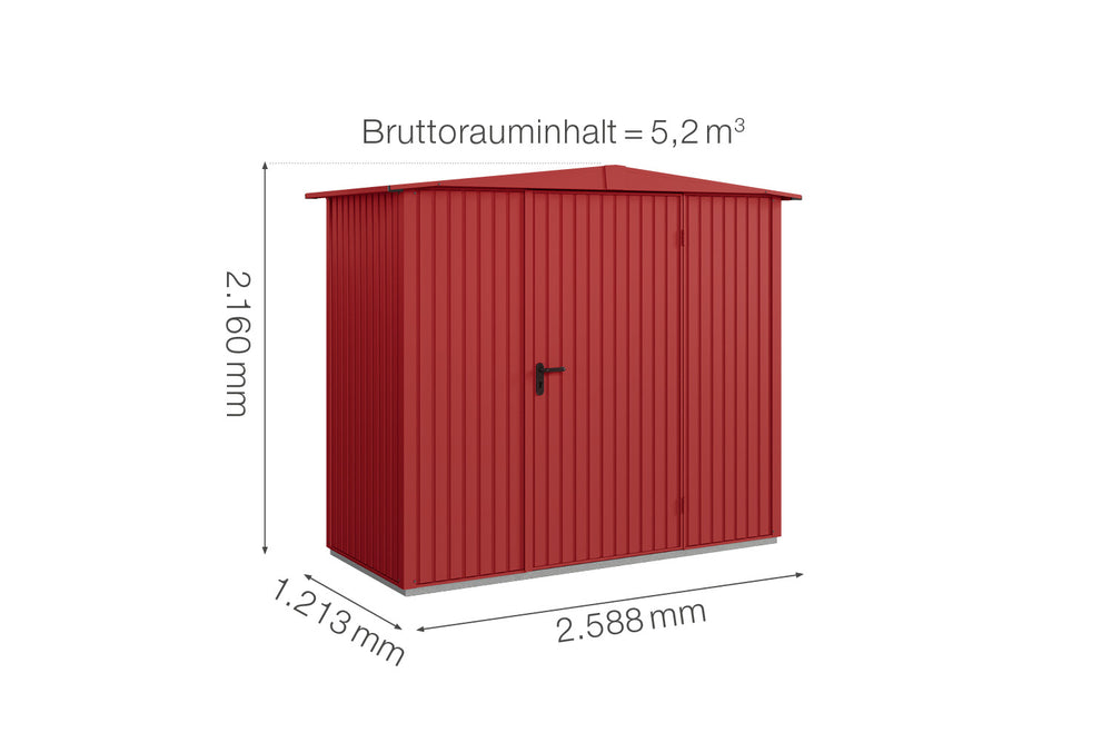 Hörmann Gerätehaus Modell Berry Classic Typ1 Satteldach purpurrot Einzeltür Maße