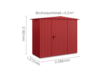 Hörmann Gerätehaus Modell Berry Classic Typ1 Satteldach purpurrot Einzeltür Maße