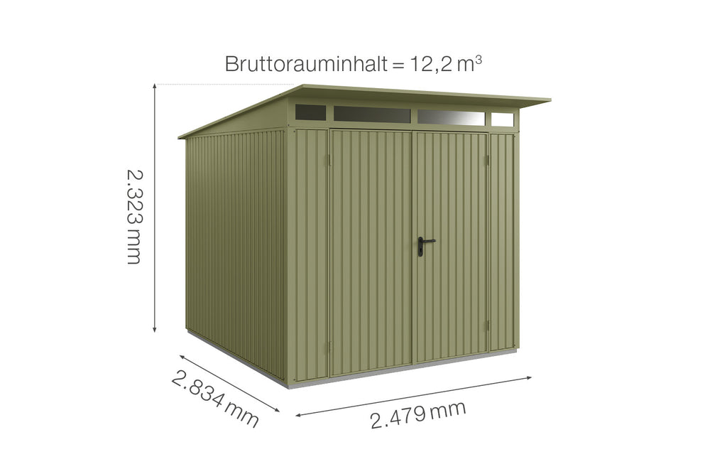 Hörmann Gerätehaus Modell Berry Classic Typ2 schilfgrün Doppeltür Maße