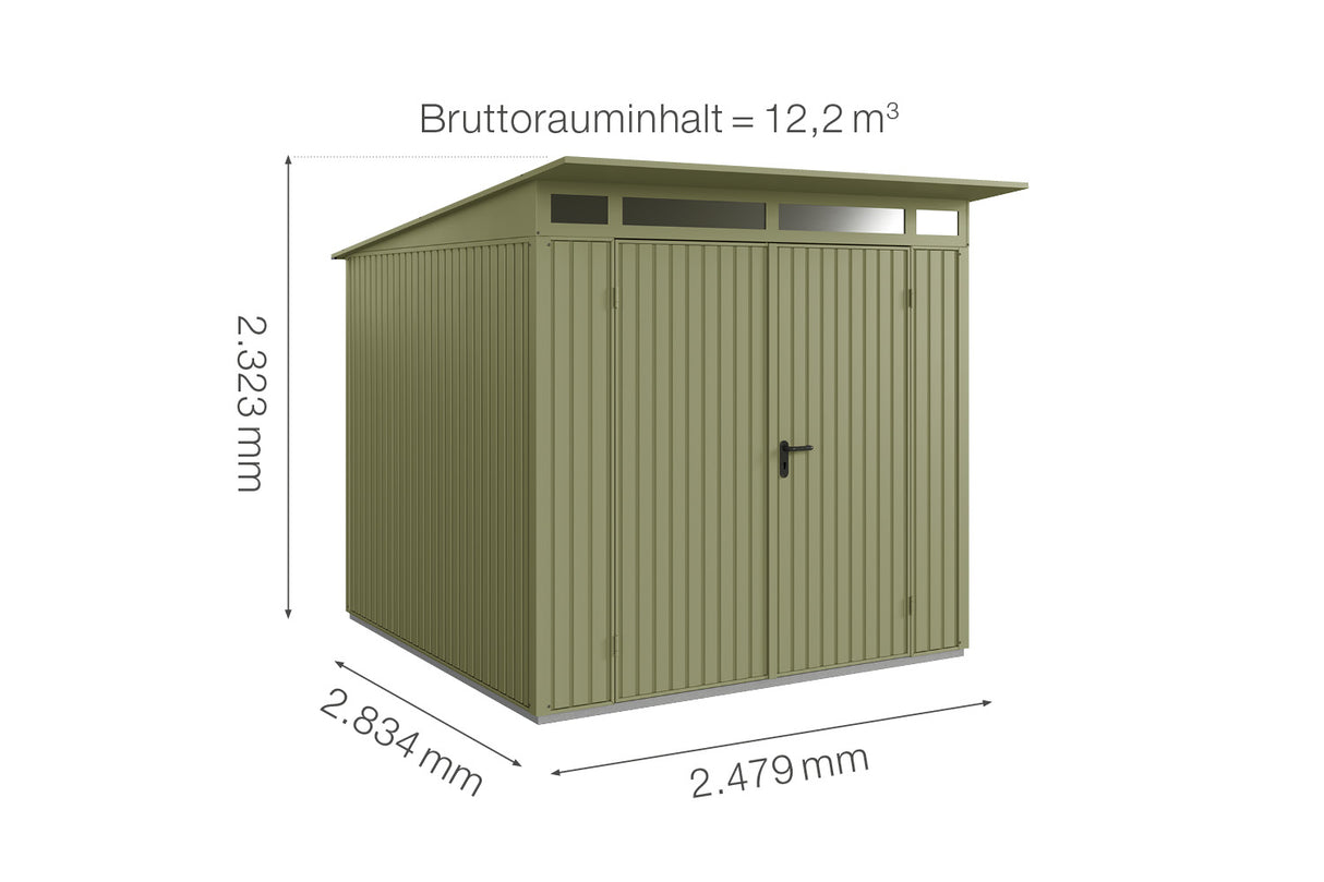 Hörmann Gerätehaus Modell Berry Classic Typ2 schilfgrün Doppeltür Maße