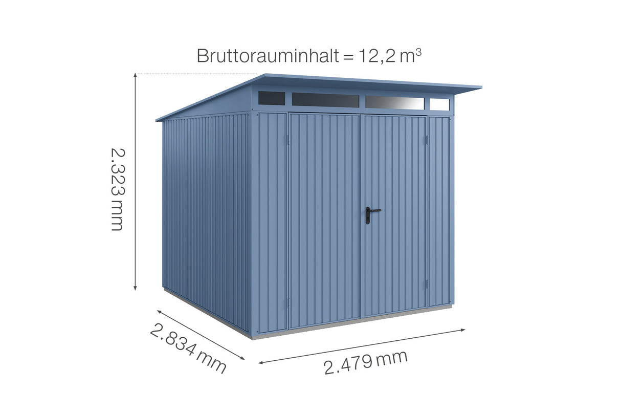 Hörmann Gerätehaus Modell Berry Classic Typ2 taubenblau Doppeltür Maße