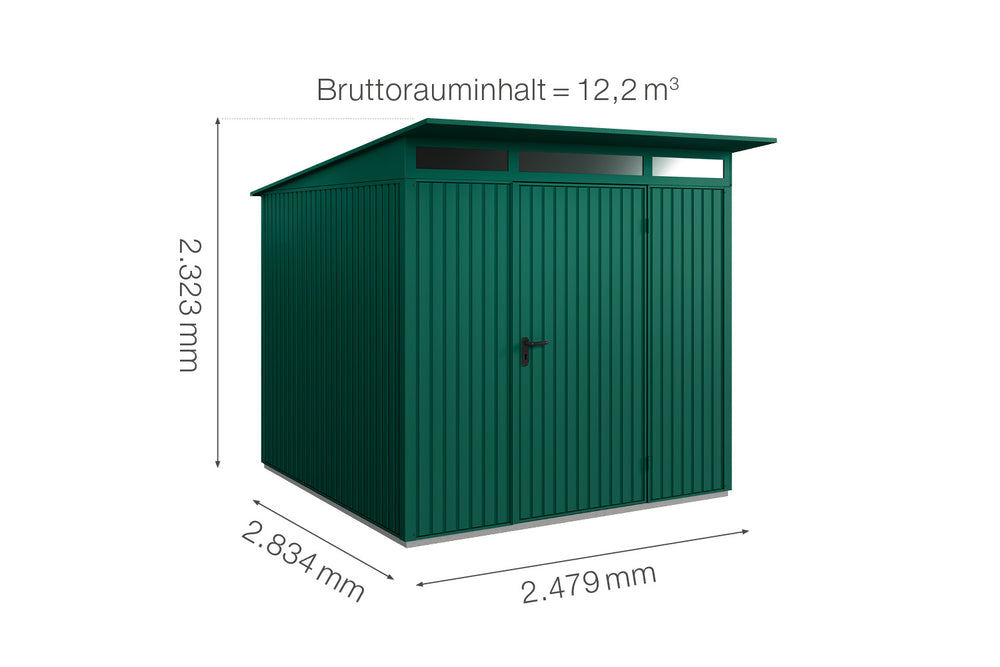Hörmann Gerätehaus Modell Berry Classic Typ2 moosgrün Einzeltür Maße