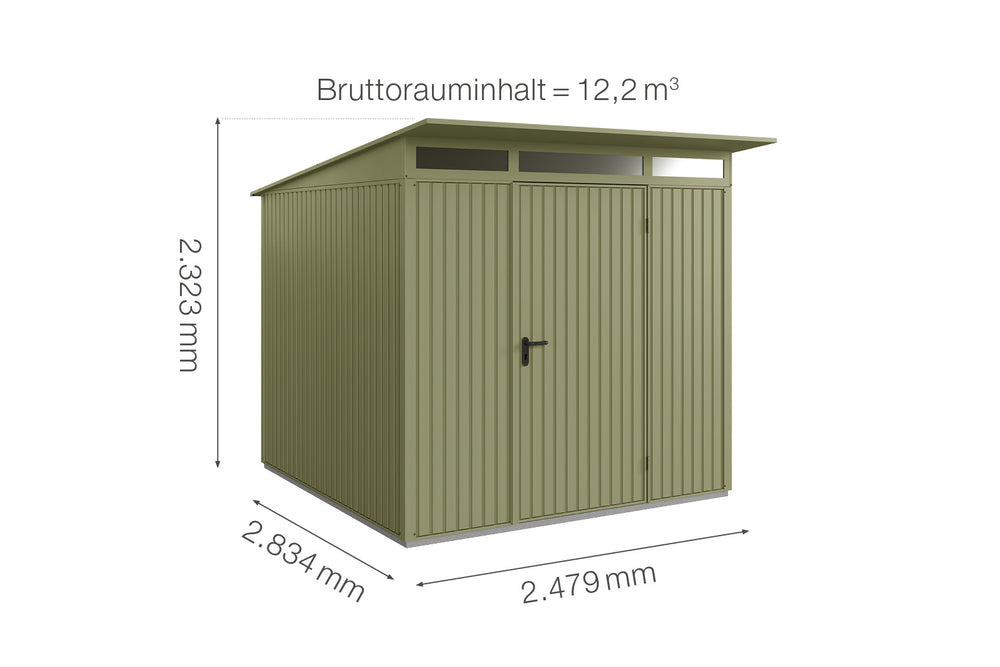 Hörmann Gerätehaus Modell Berry Classic Typ2 schilfgrün Einzeltür Maße