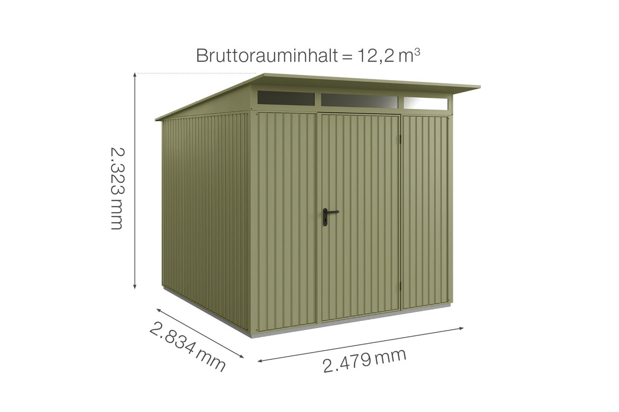 Hörmann Gerätehaus Modell Berry Classic Typ2 schilfgrün Einzeltür Maße