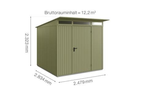Hörmann Gerätehaus Modell Berry Classic Typ2 schilfgrün Einzeltür Maße