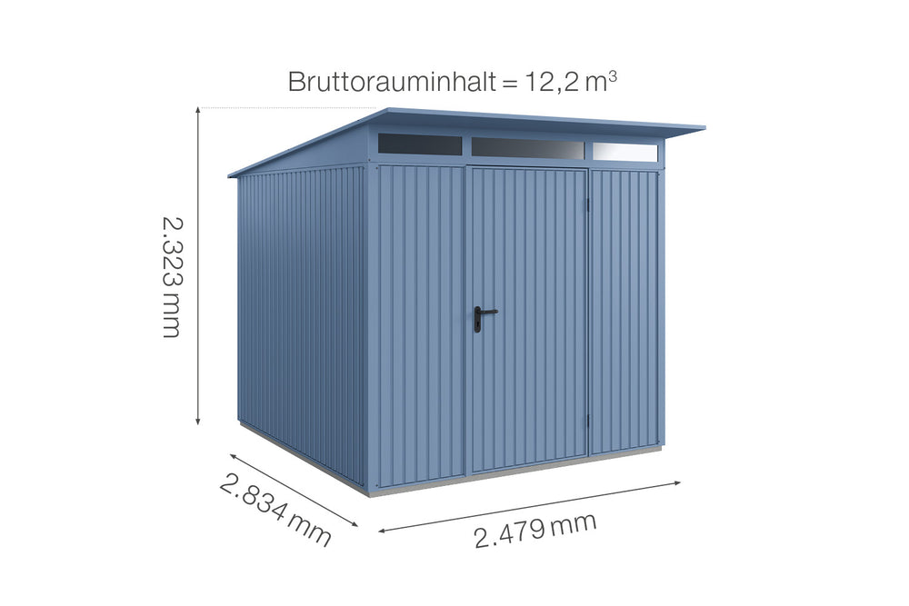 Hörmann Gerätehaus Modell Berry Classic Typ2 taubenblau Einzeltür Maße
