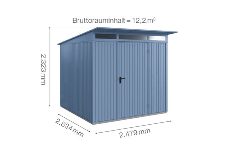 Hörmann Gerätehaus Modell Berry Classic Typ2 taubenblau Einzeltür Maße