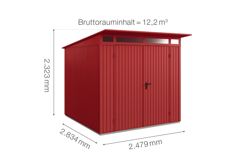 Hörmann Gerätehaus Modell Berry Classic Typ2 purpurrot Doppeltür Maße