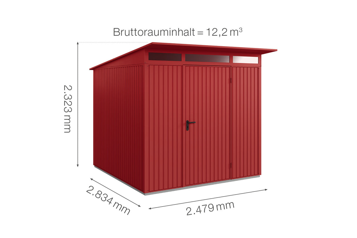 Hörmann Gerätehaus Modell Berry Classic Typ2 purpurrot Einzeltür Maße