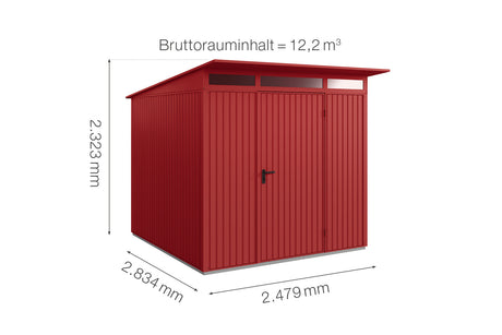 Hörmann Gerätehaus Modell Berry Classic Typ2 purpurrot Einzeltür Maße