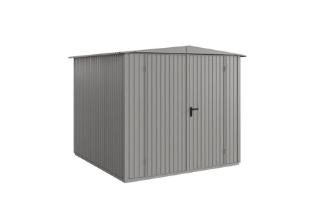 Hörmann Gerätehaus Modell Berry Classic Typ2 Satteldach graualuminium Doppeltür freigestellt