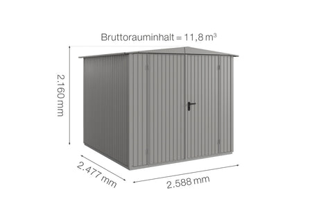 Hörmann Gerätehaus Modell Berry Classic Typ2 Satteldach graualuminium Doppeltür Maße