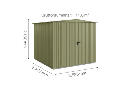 Hörmann Gerätehaus Modell Berry Classic Typ2 Satteldach schilfgrün Doppeltür Maße