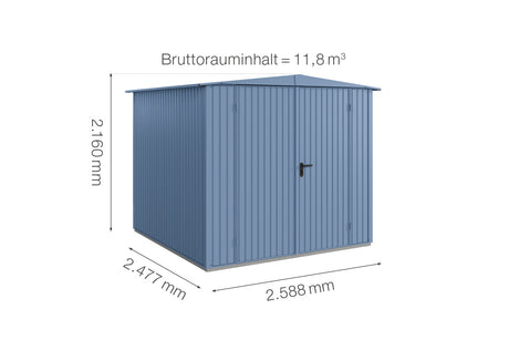 Hörmann Gerätehaus Modell Berry Classic Typ2 Satteldach taubenblau Doppeltür Maße