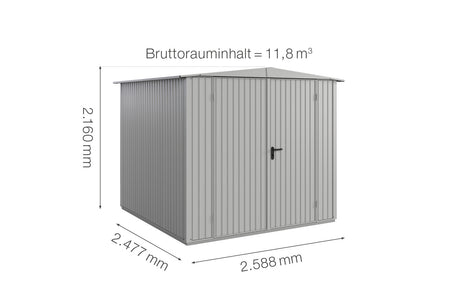 Hörmann Gerätehaus Modell Berry Classic Typ2 Satteldach weißaluminium Doppeltür Maße