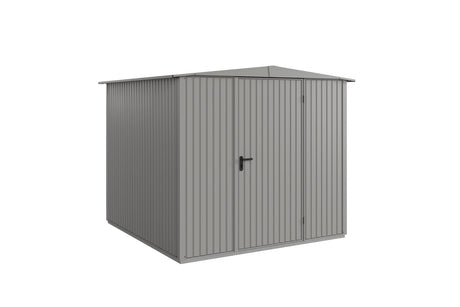 Hörmann Gerätehaus Modell Berry Classic Typ2 Satteldach graualuminium Einzeltür freigestellt