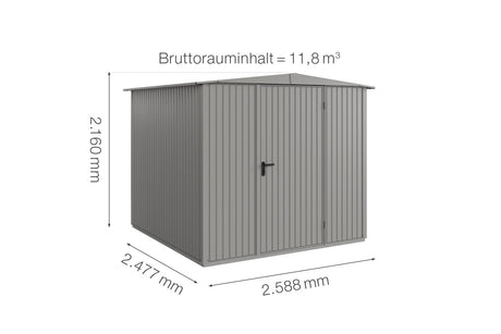 Hörmann Gerätehaus Modell Berry Classic Typ2 Satteldach graualuminium Einzeltür Maße