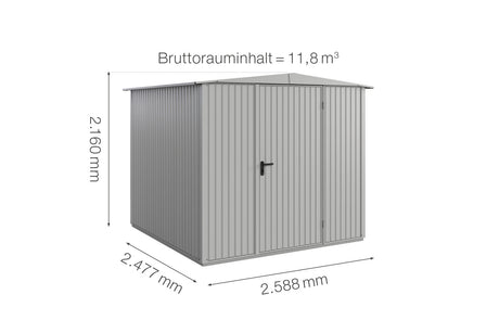 Hörmann Gerätehaus Modell Berry Classic Typ2 Satteldach weißaluminium Einzeltür Maße