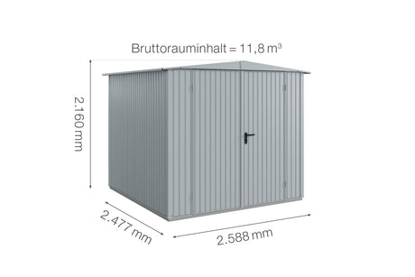 Hörmann Gerätehaus Modell Berry Classic Typ2 Satteldach fenstergrau Doppeltür Maße