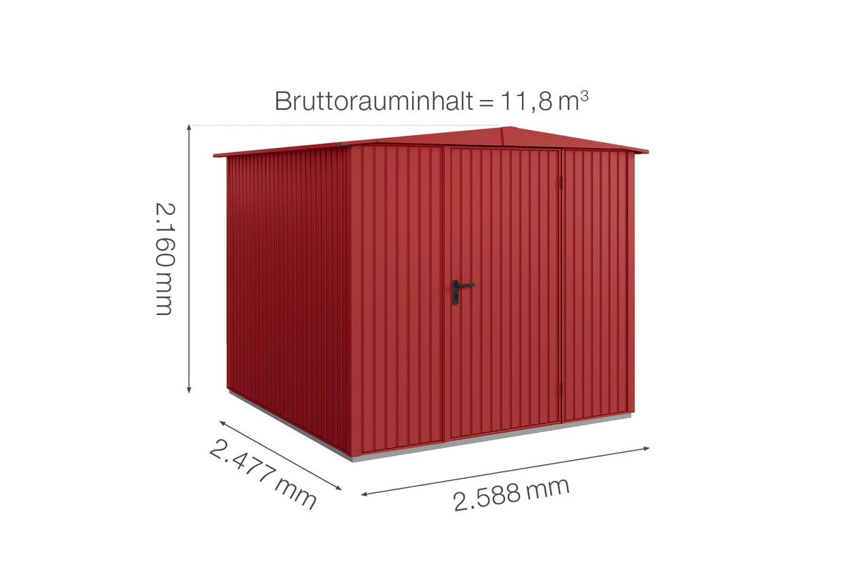 Hörmann Gerätehaus Modell Berry Classic Typ2 Satteldach purpurrot Einzeltür Maße