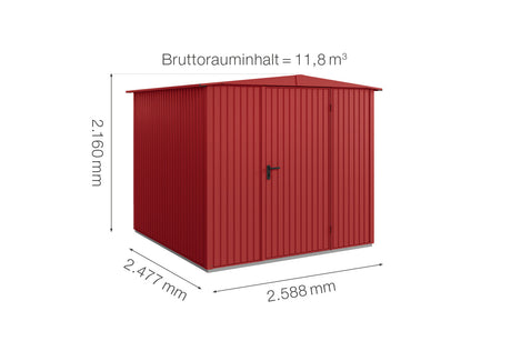 Hörmann Gerätehaus Modell Berry Classic Typ2 Satteldach purpurrot Einzeltür Maße