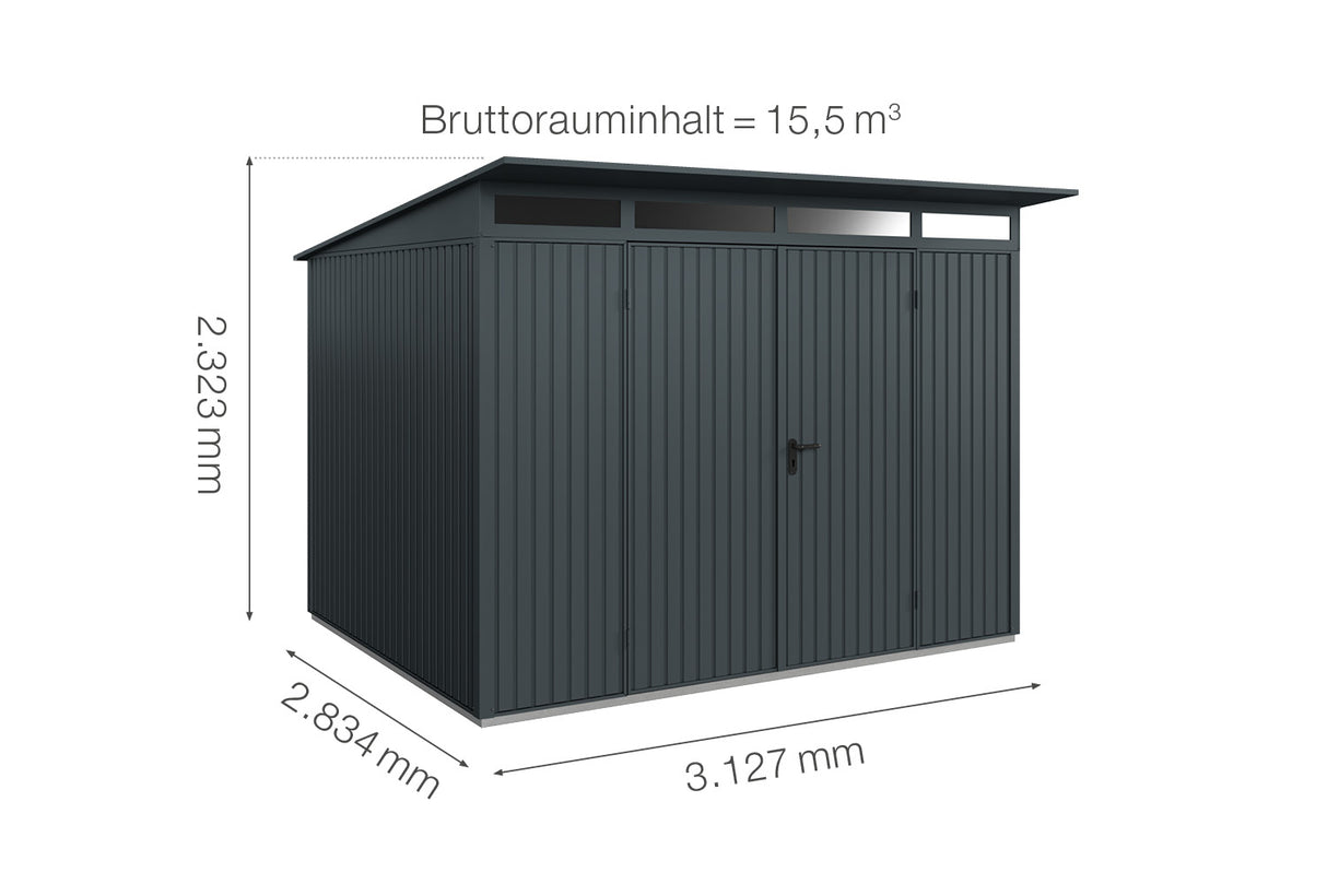 Hörmann Gerätehaus Modell Berry Classic Typ3 anthrazit Doppeltür Maße