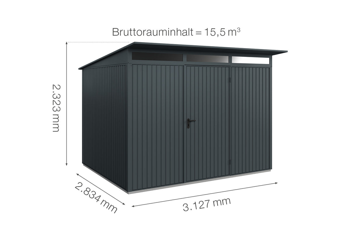 Hörmann Gerätehaus Modell Berry Classic Typ3 anthrazit Einzeltür Maße