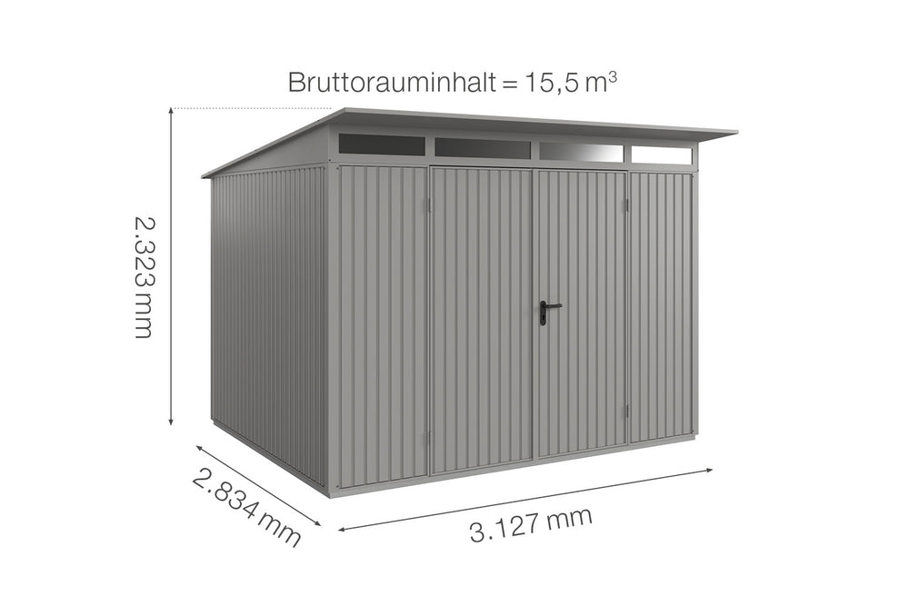 Hörmann Gerätehaus Modell Berry Classic Typ3 graualuminium Doppeltür Maße