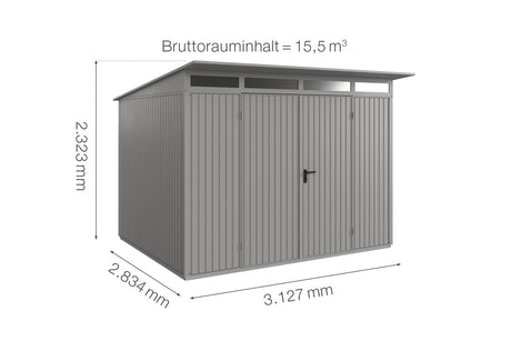 Hörmann Gerätehaus Modell Berry Classic Typ3 graualuminium Doppeltür Maße
