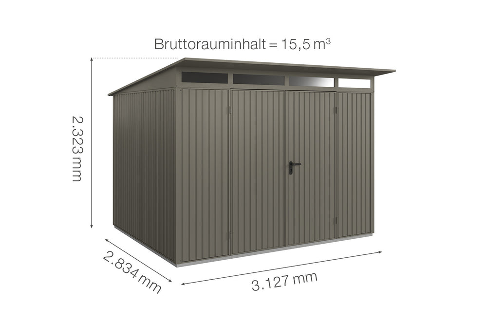Hörmann Gerätehaus Modell Berry Classic Typ3 quarzgrau Doppeltür Maße