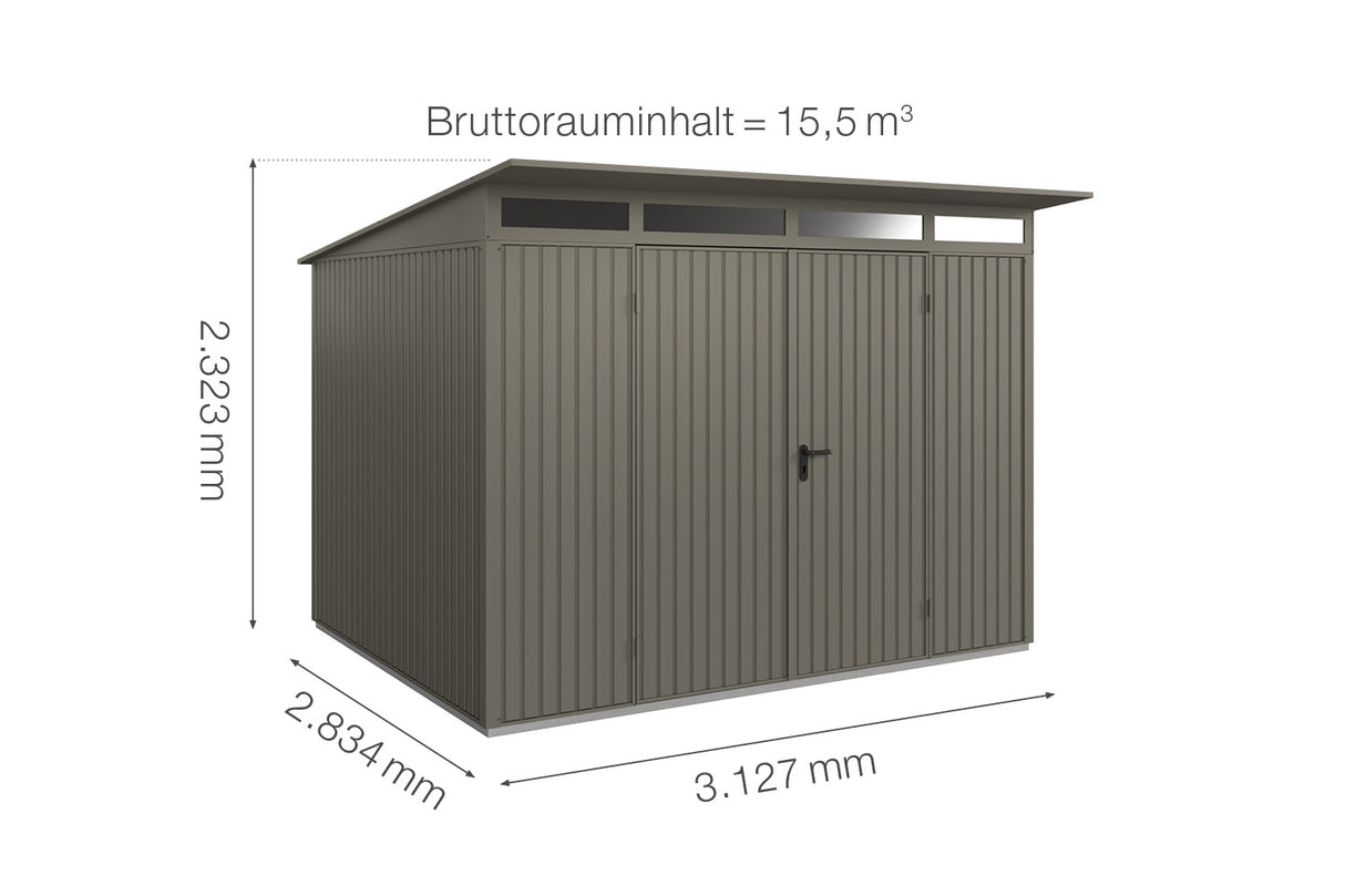 Hörmann Gerätehaus Modell Berry Classic Typ3 quarzgrau Doppeltür Maße