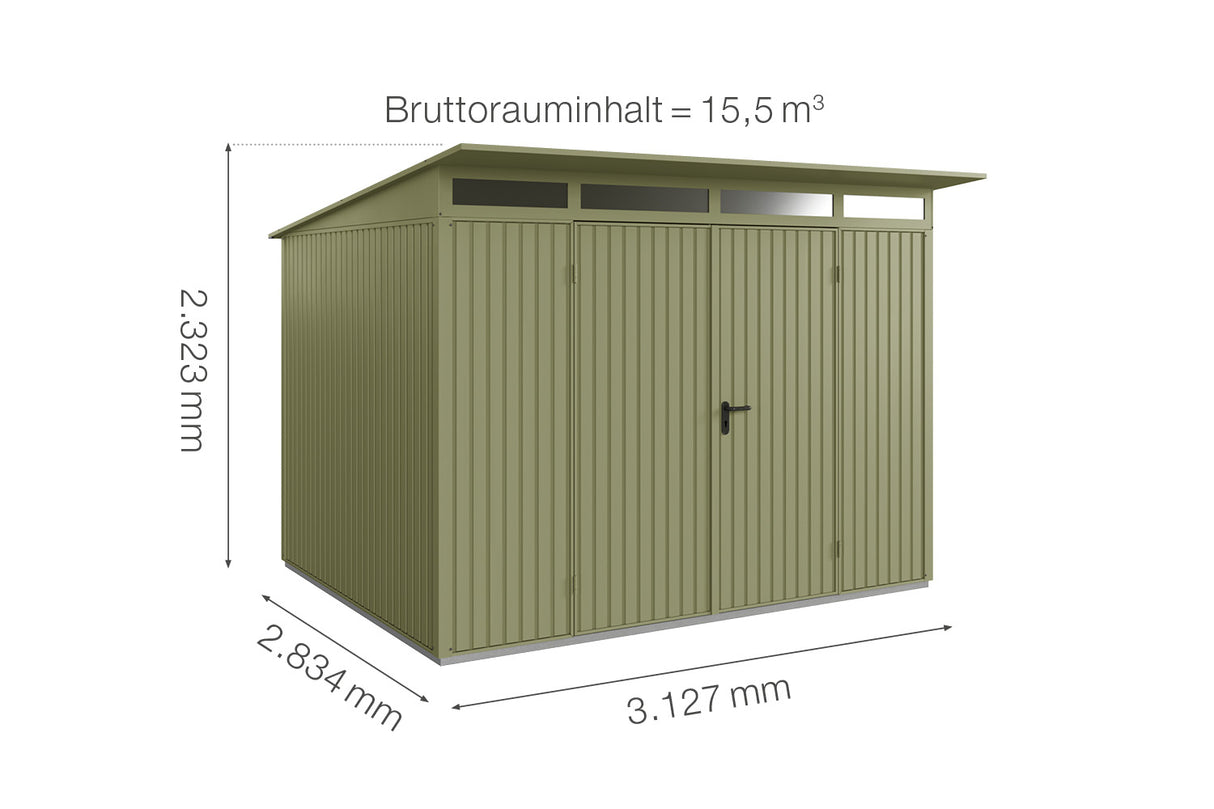 Hörmann Gerätehaus Modell Berry Classic Typ3 schilfgrün Doppeltür Maße