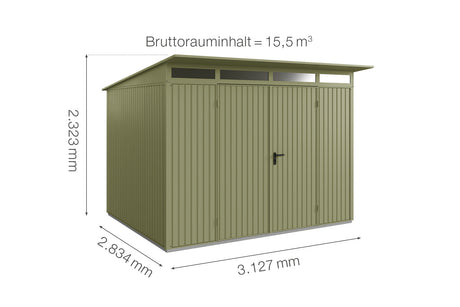 Hörmann Gerätehaus Modell Berry Classic Typ3 schilfgrün Doppeltür Maße