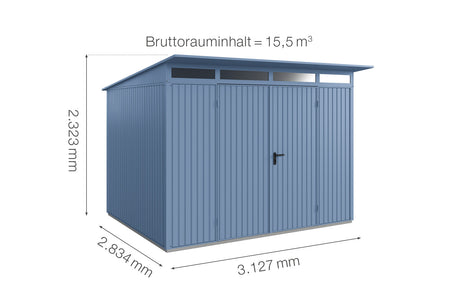 Hörmann Gerätehaus Modell Berry Classic Typ3 taubenblau Doppeltür Maße