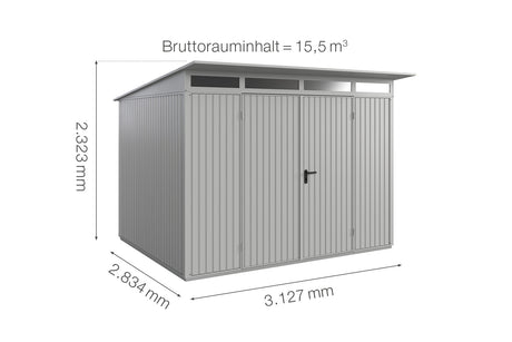 Hörmann Gerätehaus Modell Berry Classic Typ3 weißaluminium Doppeltür Maße