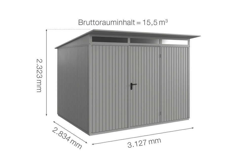 Hörmann Gerätehaus Modell Berry Classic Typ3 graualuminium Doppeltür Maße
