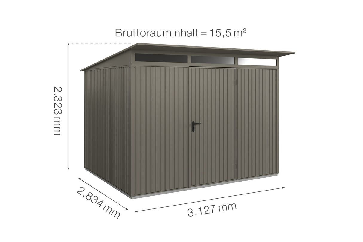 Hörmann Gerätehaus Modell Berry Classic Typ3 quarzgrau Einzeltür Maße