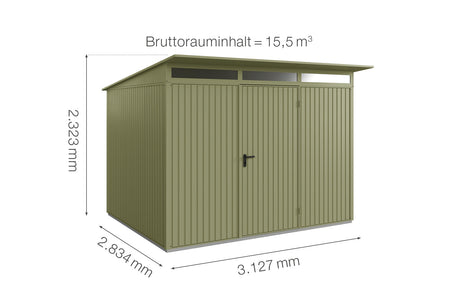 Hörmann Gerätehaus Modell Berry Classic Typ3 schilfgrün Einzeltür Maße