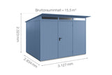 Hörmann Gerätehaus Modell Berry Classic Typ3 taubenblau Einzeltür Maße