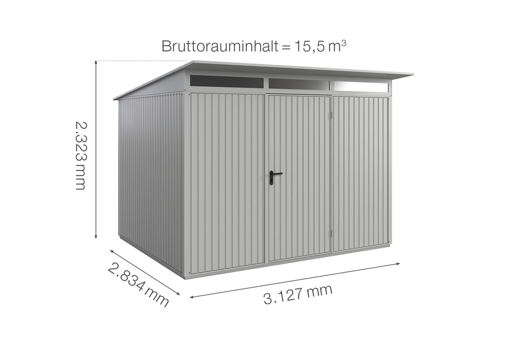 Hörmann Gerätehaus Modell Berry Classic Typ3 weißaluminium Einzeltür Maße