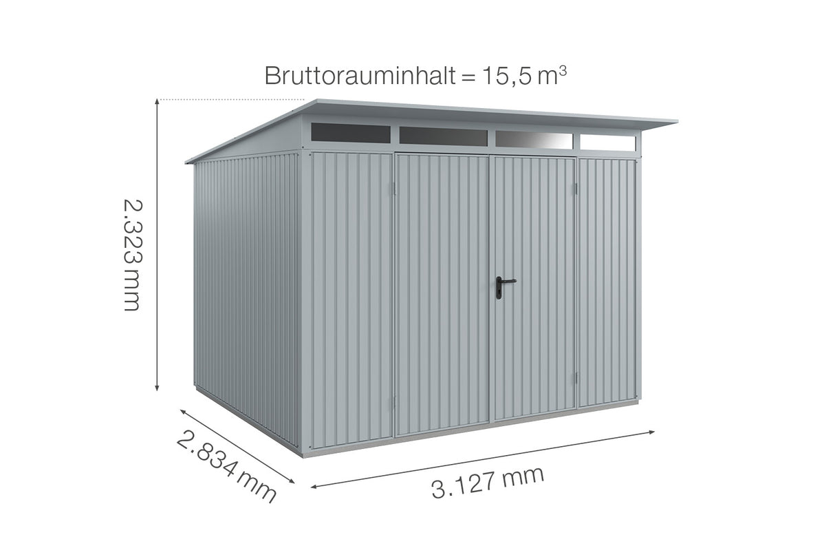 Hörmann Gerätehaus Modell Berry Classic Typ3 fenstergrau Doppeltür Maße