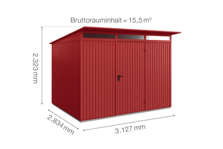 Hörmann Gerätehaus Modell Berry Classic Typ3 purpurrot Einzeltür Maße