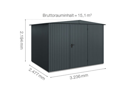 Hörmann Gerätehaus Modell Berry Classic Typ 3 Satteldach anthrazit Einzeltür Maße