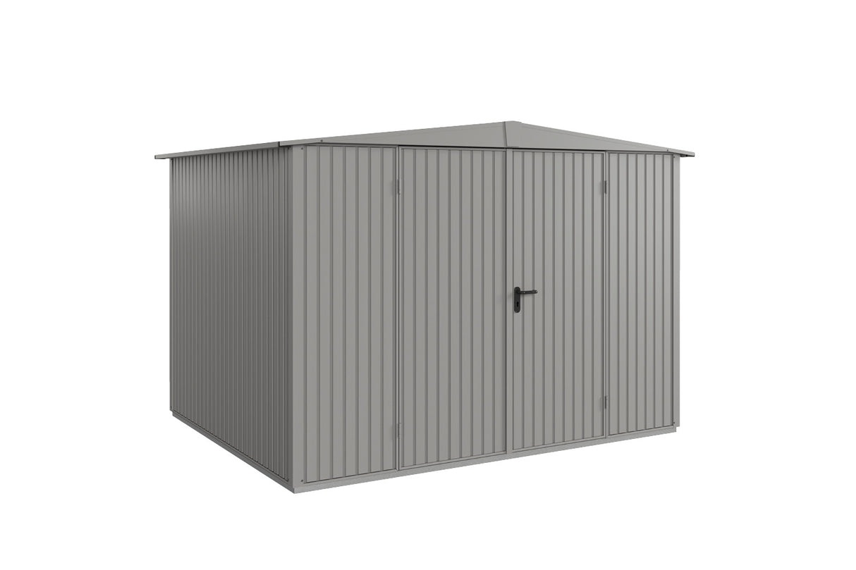 Hörmann Gerätehaus Modell Berry Classic Typ 3 Satteldach graualuminium Doppeltür freigestellt